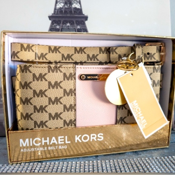 MICHAEL KORS Pink Signature MK Monogram Adjustable Belt Bag w/Gift Box - Picture 2 of 9